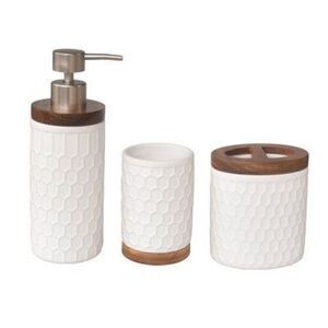 Target Wood 3pc Echo Bath Accessories Set White 88 Main Cup Toothbrush Soap NEW